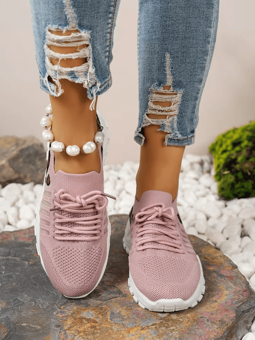 Leopard Print Womens Sneakers Lightweight Breathable Casual Shoes