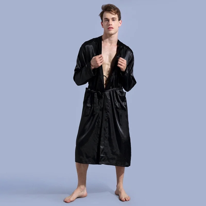 Christmas Robes for Men, Men V Neck Satin Robe, Wedding Party Kimono Pajamas, Long Bathrobe, Loungewear, Dressing Gown