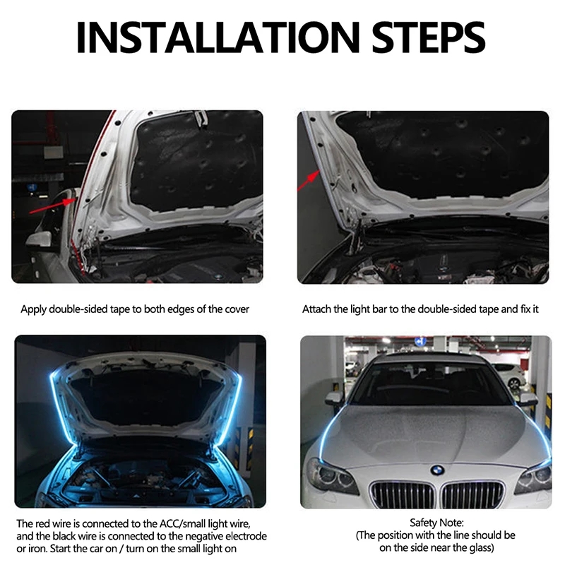LED Car Hood Decorative Lights, DRL Ambient Guide Lamp for Auto Engine