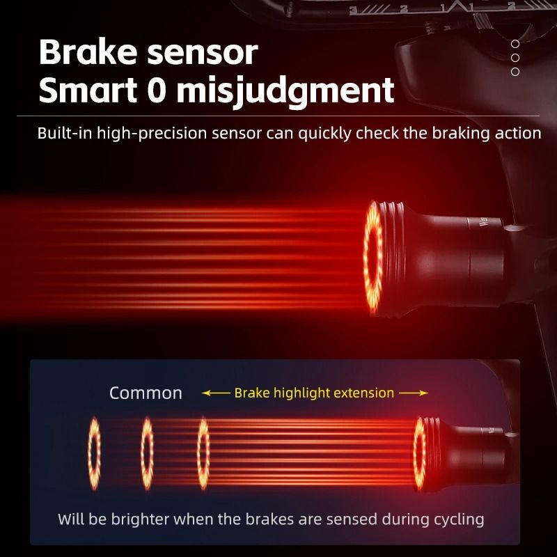 Smart Bike Tail Light Waterproof USB Rechargeable Rear Cycling Light