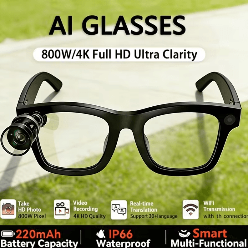 NeoVision 4K AI Smart Camera Glasses with Bluetooth Calling & Real-Time Translation