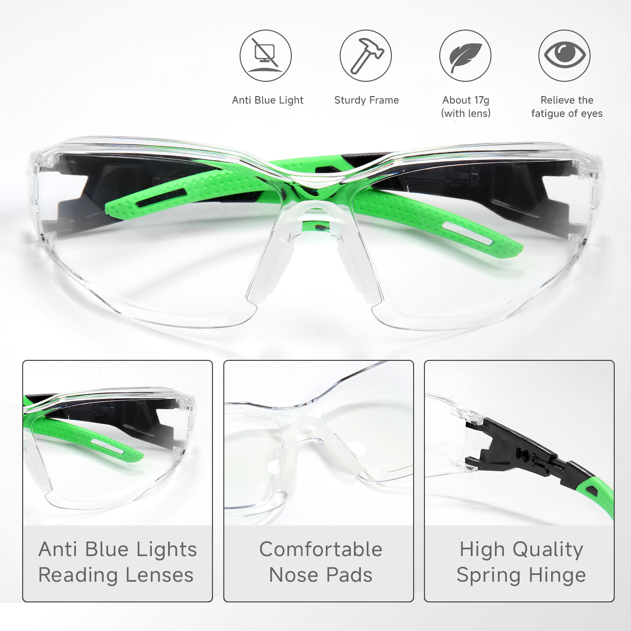 Blue Light Blocking Anti Fog Safety Glasses with Adjustable Fit Clear Lens