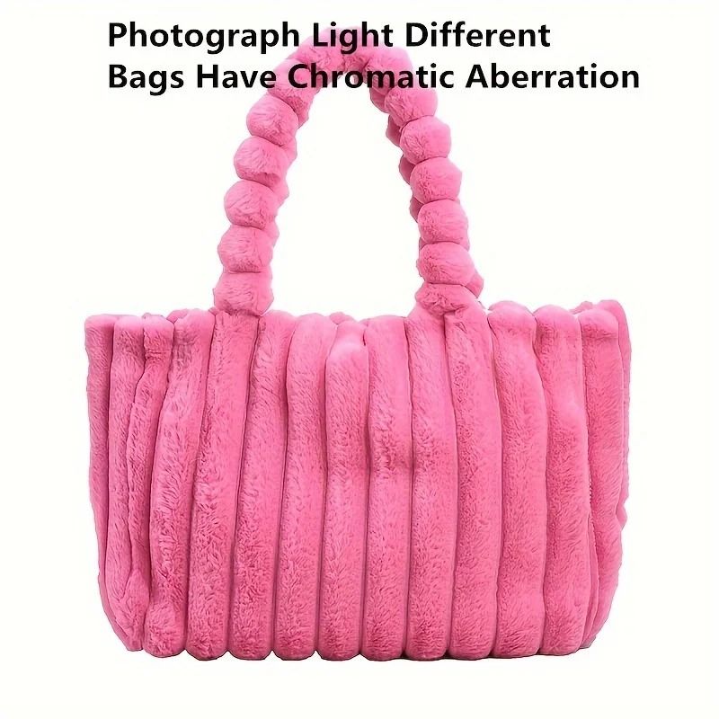 Luxurious Plush Tote Bag Striped Faux Fur Shoulder Handbag