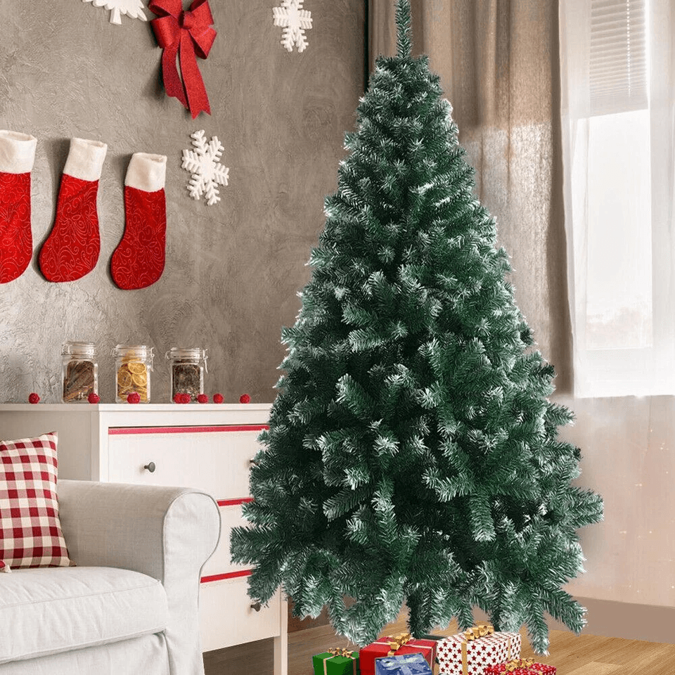 Artificial Christmas Tree, Green & White Fir with Sturdy Base, Lifelike Holiday Home Decor
