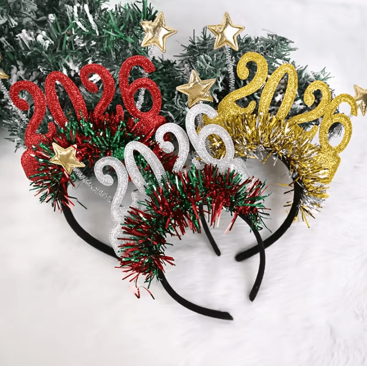 Christmas Headband Accessory Striped Glitter Hair Hoop in Red, Green and Golden for Festive Party and Holiday Costume