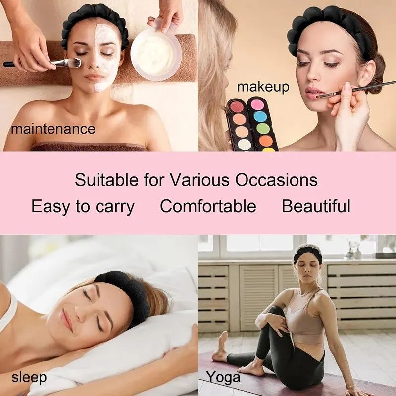 Cute Cloud Spa Headband Set with Wristbands for Face Washing & Makeup Removal, Soft Anti-Slip Shower Skincare Band