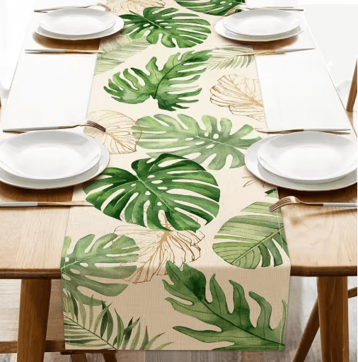 Tropical Palm Leaf Linen Table Runner Fresh Summer Greenery Dining & Party Decor
