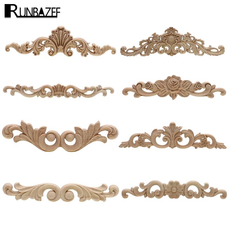 Rectangle Wood Carved Applique Decorative Furniture Trim Panel