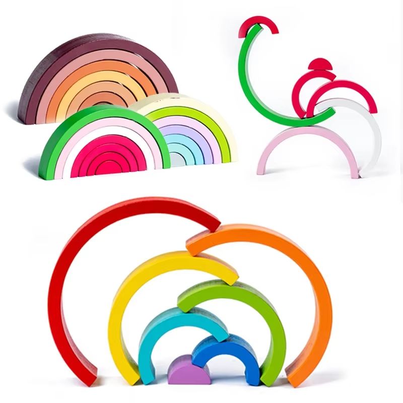 RainbowArch Montessori Wooden Building Blocks for Kids Early Learning