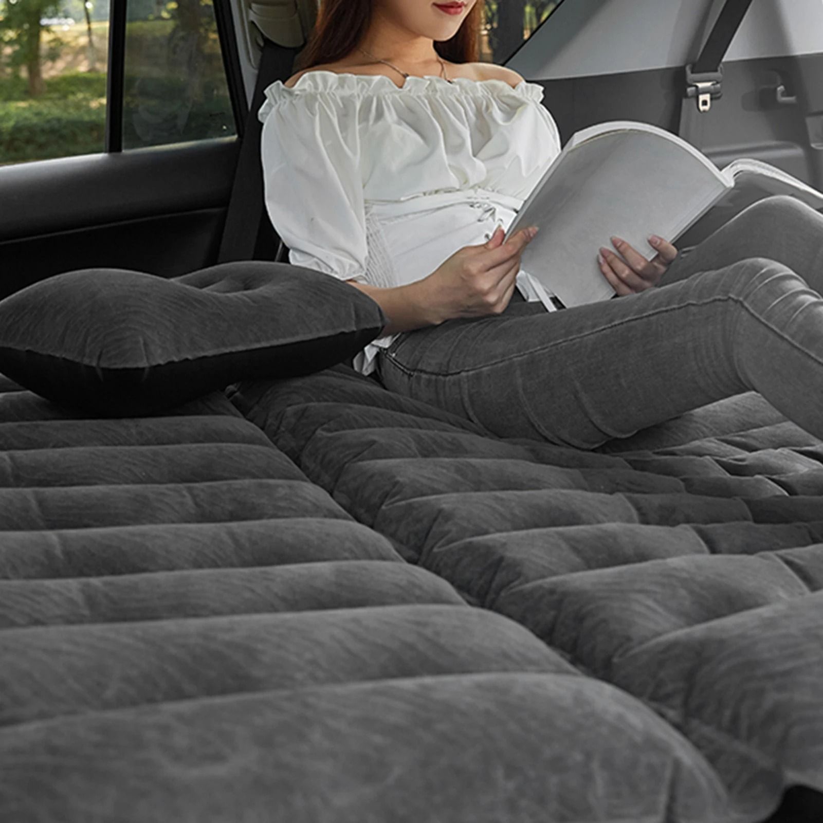 Car Travel Bed Inflatable Mattress with Pump and Headrests