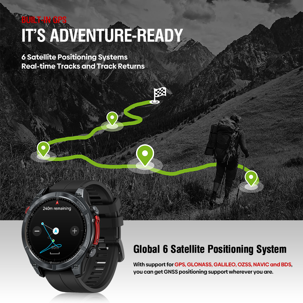 NEW GPS Smartwatch Screen with Compass Barometric Altimeter Flashlight Voice Calling