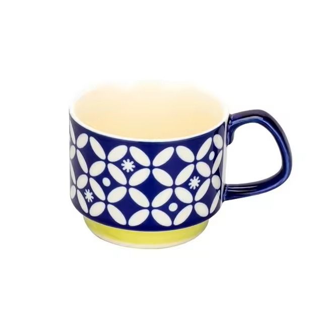 Japanese Flower Retro Ceramic Mug Set 300ml Stylish Drinkware