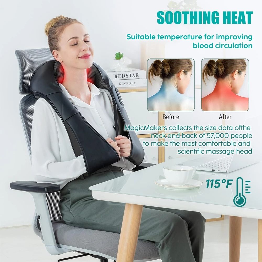 Shiatsu Neck and Shoulder Massager Heated Deep Kneading Back and Body Massage Pillow