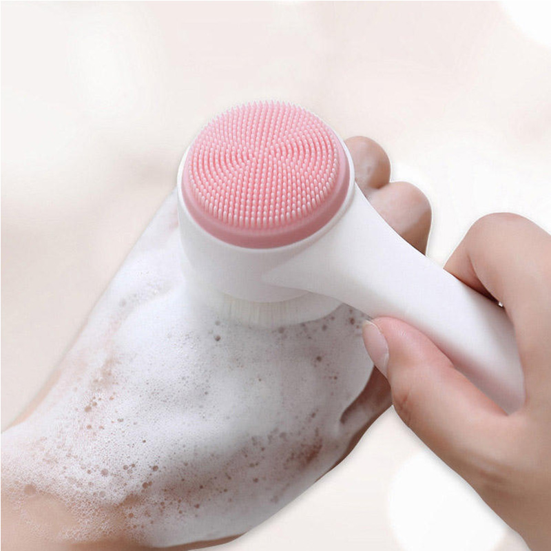 3D Double Silicone Facial Cleansing Brush, Manual Massage Facial Brush, Soft Bristles Exfoliator, Double-Sided Face Wash