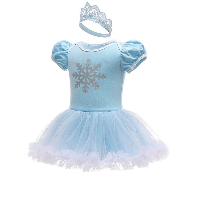Baby Girls Princess Tutu Dress | Premium Anna Elsa Snow Queen Infant Romper & Birthday Costume System