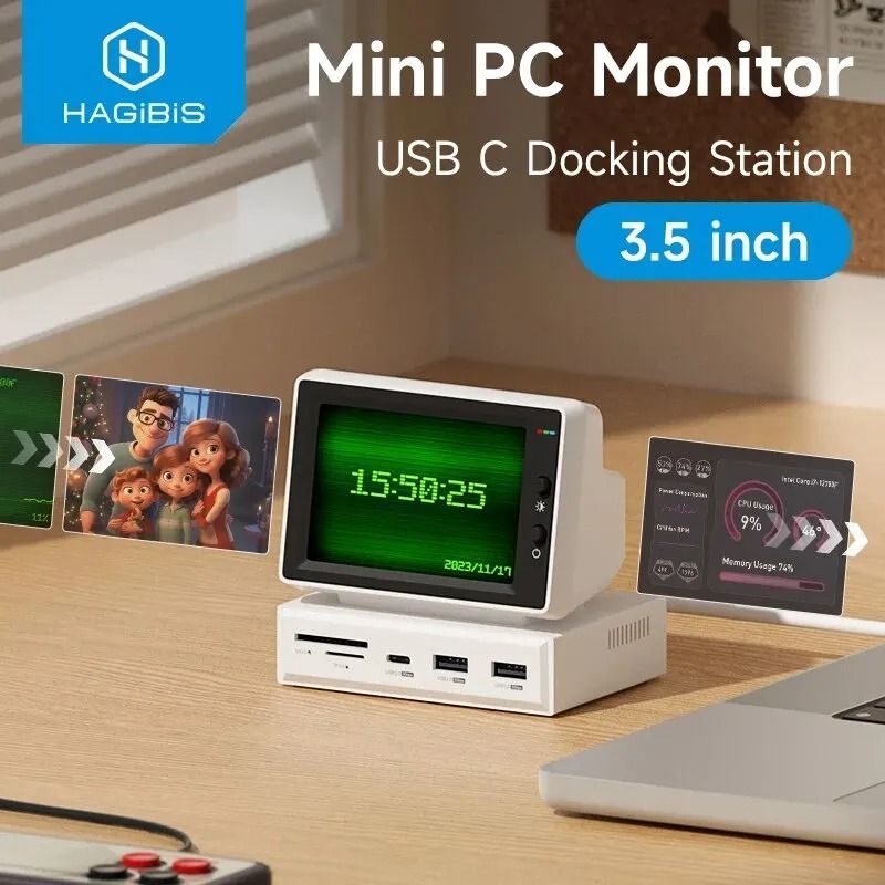 3.5in IPS Mini PC Monitoring Display with USB C Hub
