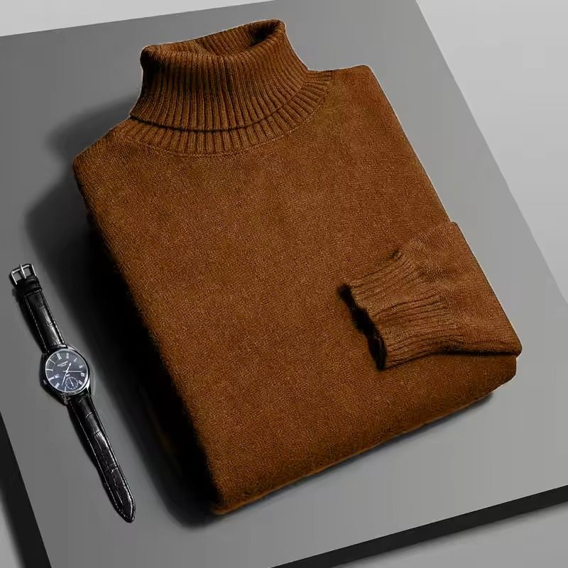 Mens Slim Fit Knitted Turtleneck Sweater with Long Sleeves and Anti-Pilling Fabric
