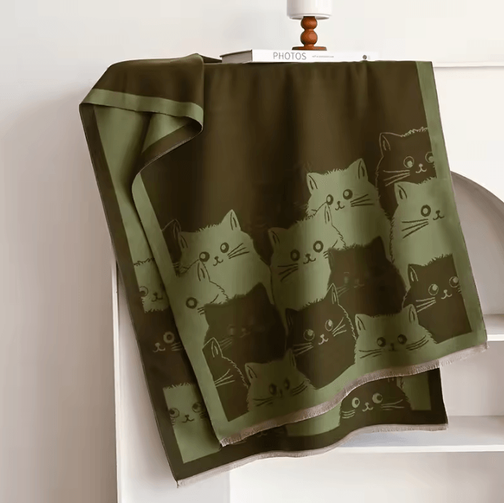 Cute Cat Jacquard Cashmere Pashmina Scarf – Thick Winter Warmth Shawl & Coldproof Blanket