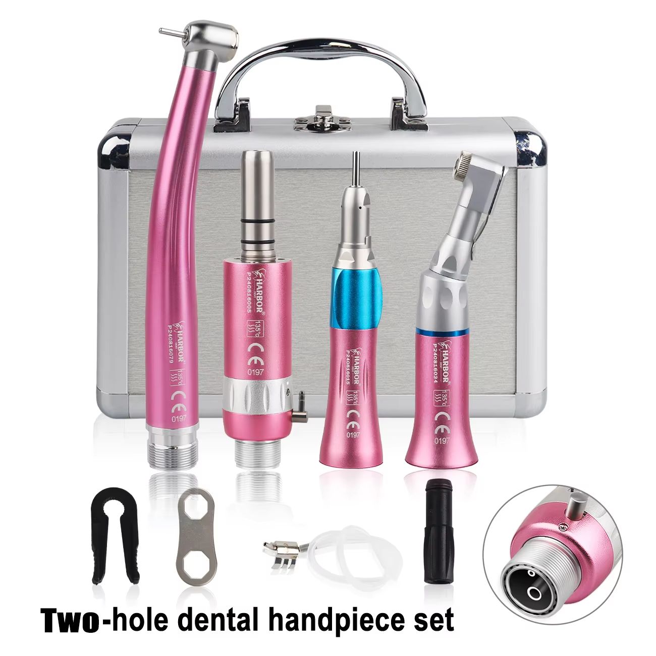 4-Piece Professional Dental Handpiece Set – High & Low Speed Air Turbine Kit with Contra Angle, Straight Handpiece, and