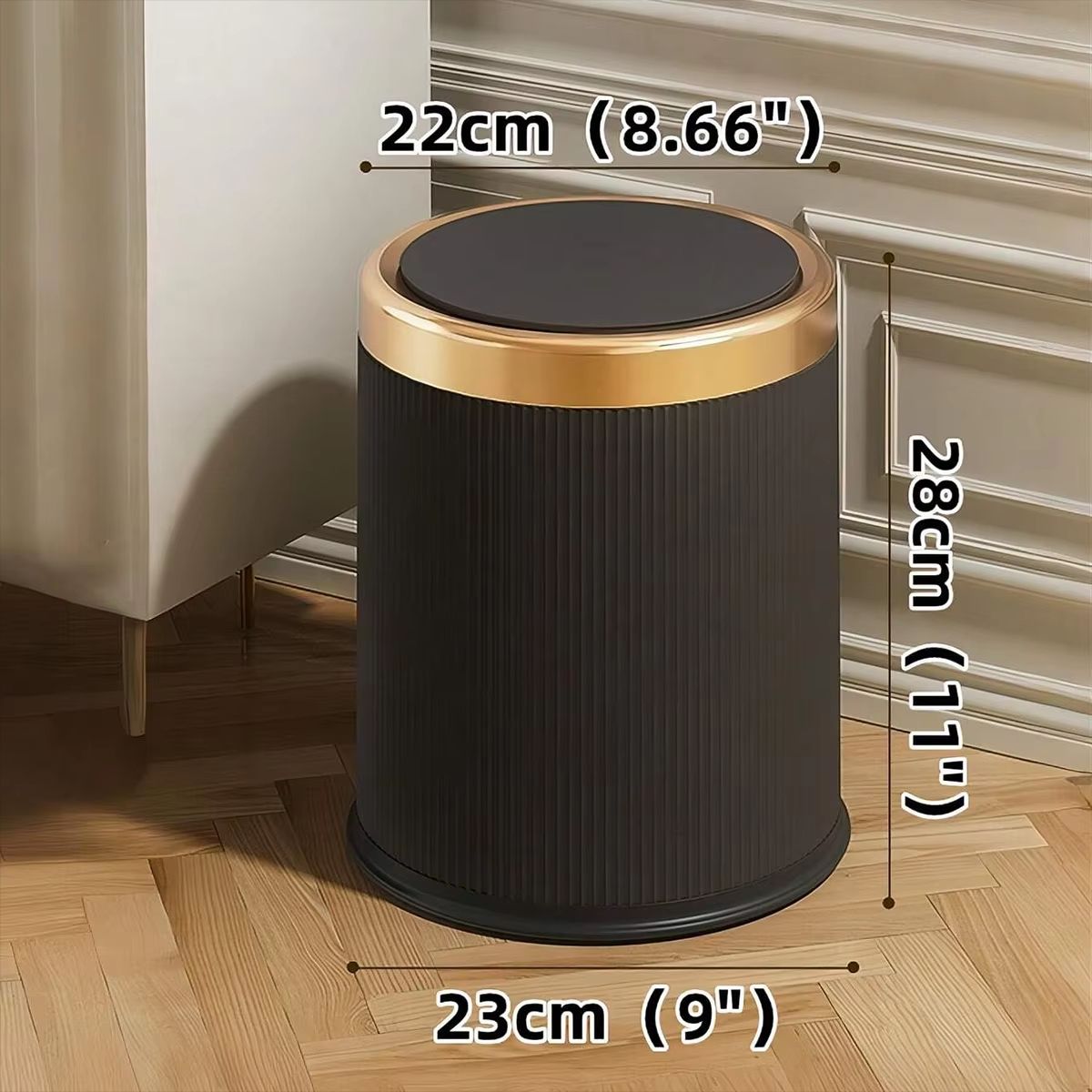 Modern White and Black Double-Layer Trash Bin with Press-Top Lid