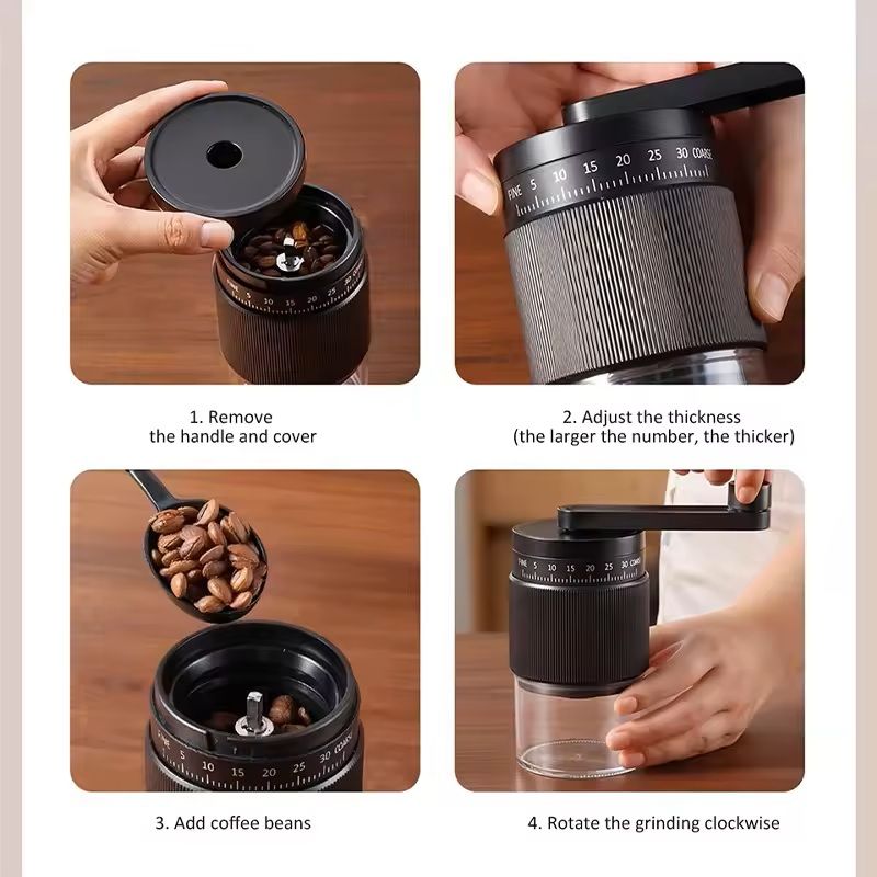 Manual Coffee Grinder with 35-Gear Adjustment – Ceramic Burr Mill for Espresso, Pour-Over, and French Press