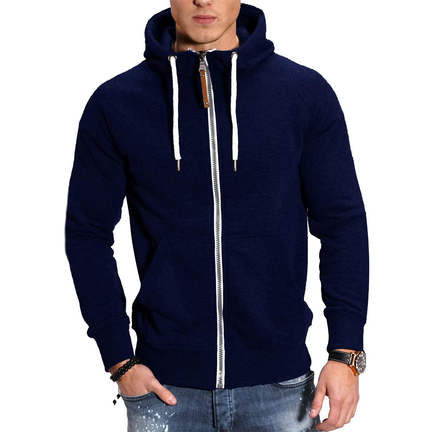 Men's High Neck Zipper Hoodie Long Sleeve Pullover Sweatshirt Jacket