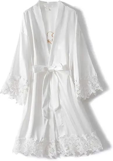 Rose Gold Bridesmaid & Bride Robe – Professional Satin Lace Bridal Dressing Gown & Bachelorette Pajamas