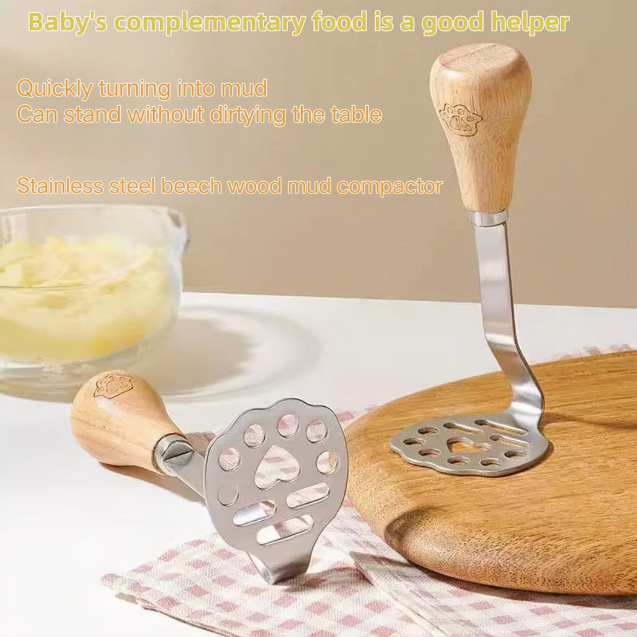 Stainless Steel Potato Ricer and Garlic Press with Wooden Handle for Smooth Mashed Potatoes and Baby Food