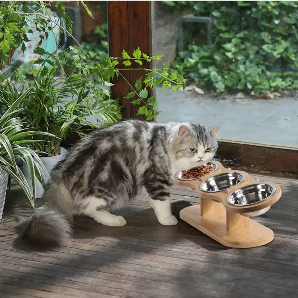 Adjustable Wooden Pet Bowl Stand Set