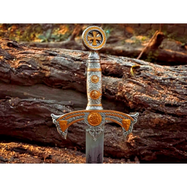 Medieval Knights Templar Sword | King Arthur–Inspired Crusader Arming Sword | Etched Stainless Steel Historical Blade