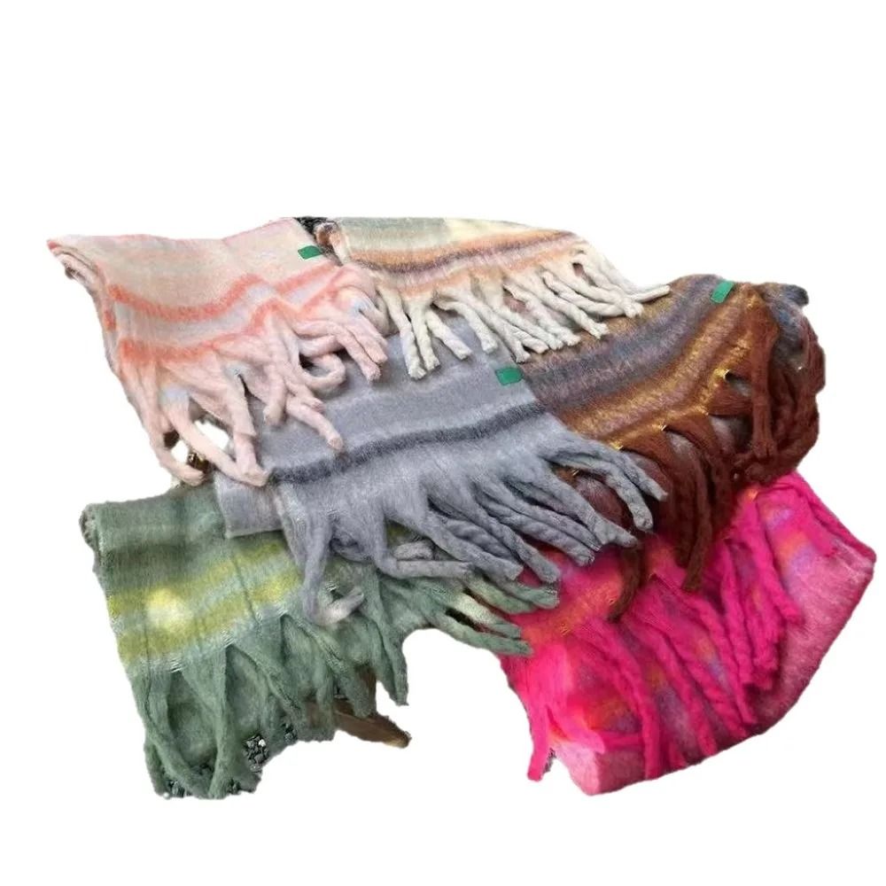Vintage Gradient Striped Scarf Korean Style Winter Shawl Scarf Thick Warm Neck Wrap for Women