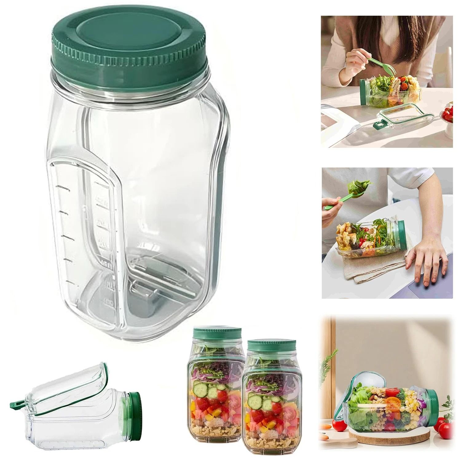 Leakproof Portable Salad Box with Side Opening Lid for Lunch and Fruit
