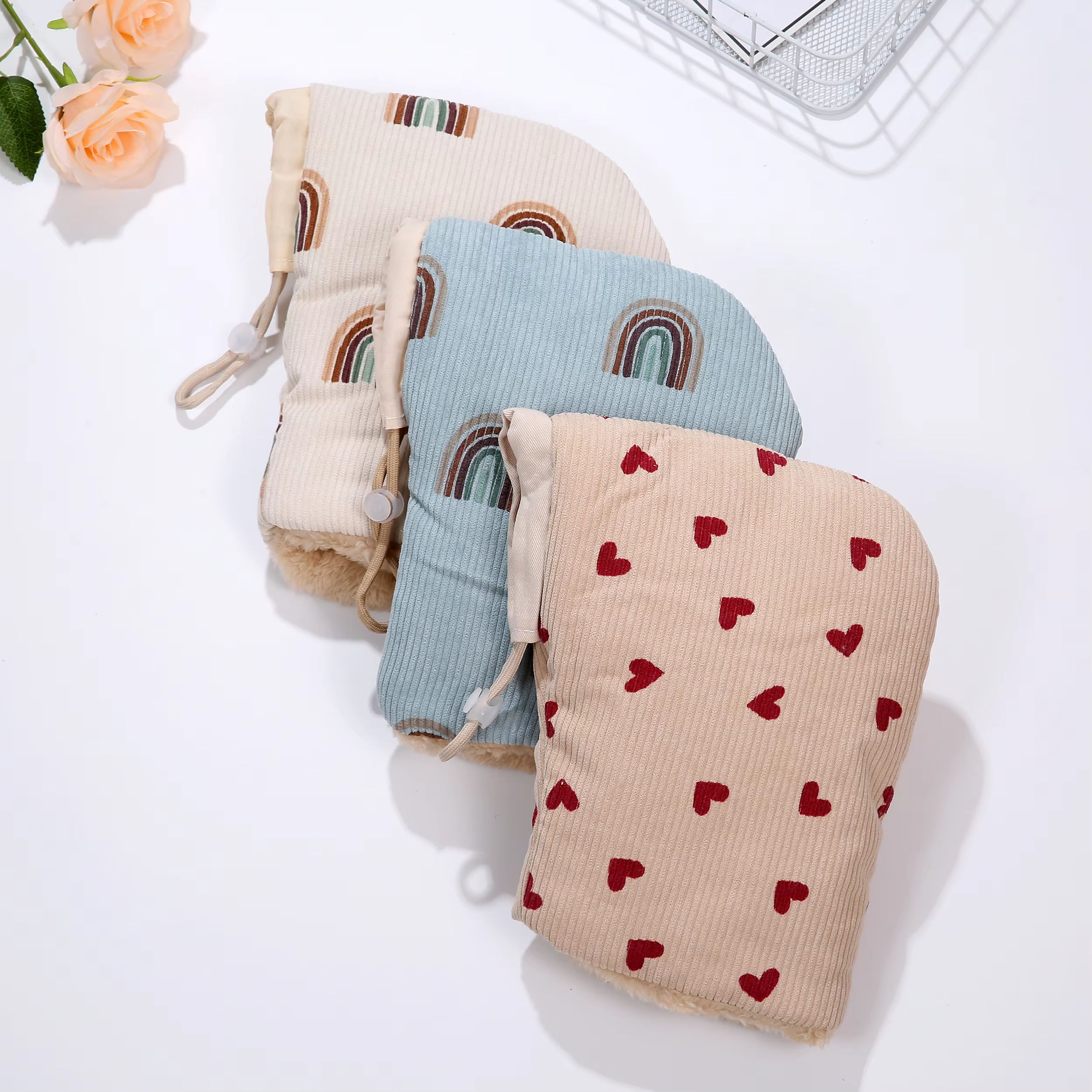 Windproof Infant Stroller Gloves Children's Outdoor Winter Mittens Cartoon Printed Hands Warmer Scooter Accessory