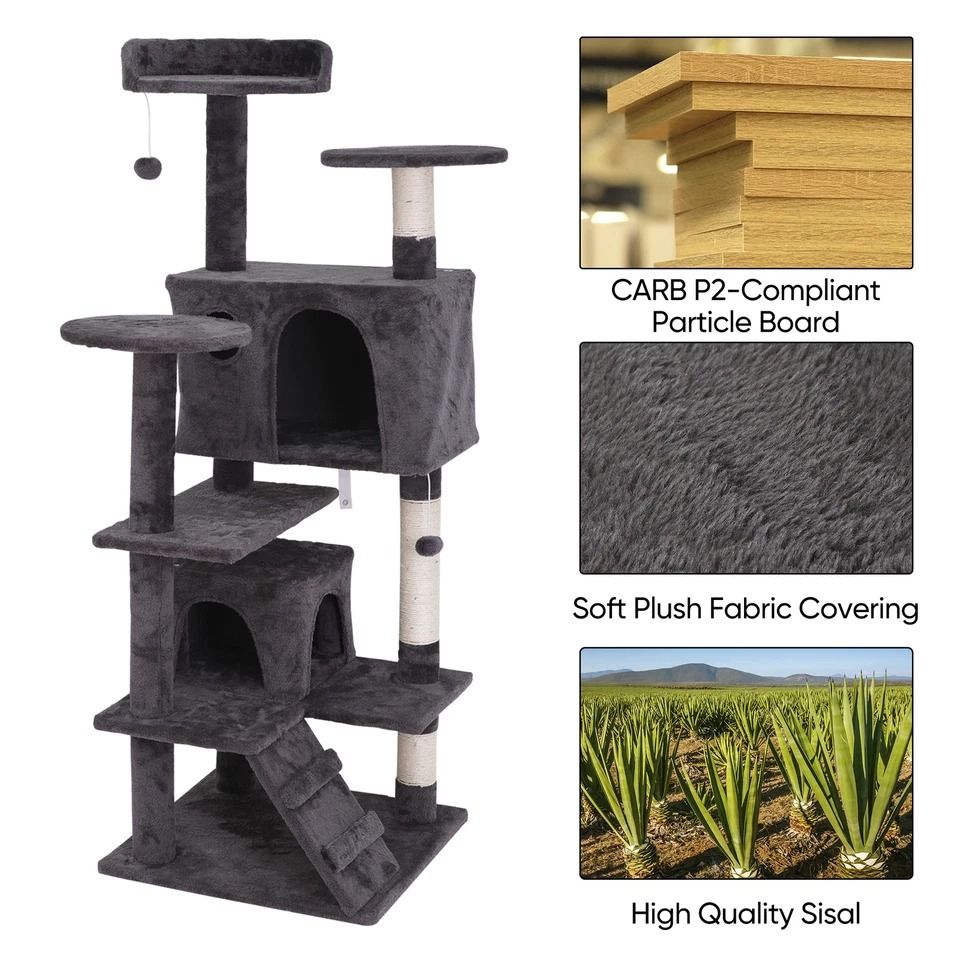 Multi Level Cat Tree Condo with Cat Scratching Post, Plush Cat Tower, Kitten Playhouse Cave & Ladders