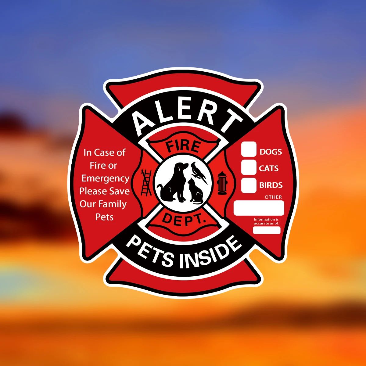 Pet Alert Emergency Window Sticker Save My Pets Safety Decal Static Cling Sign Set
