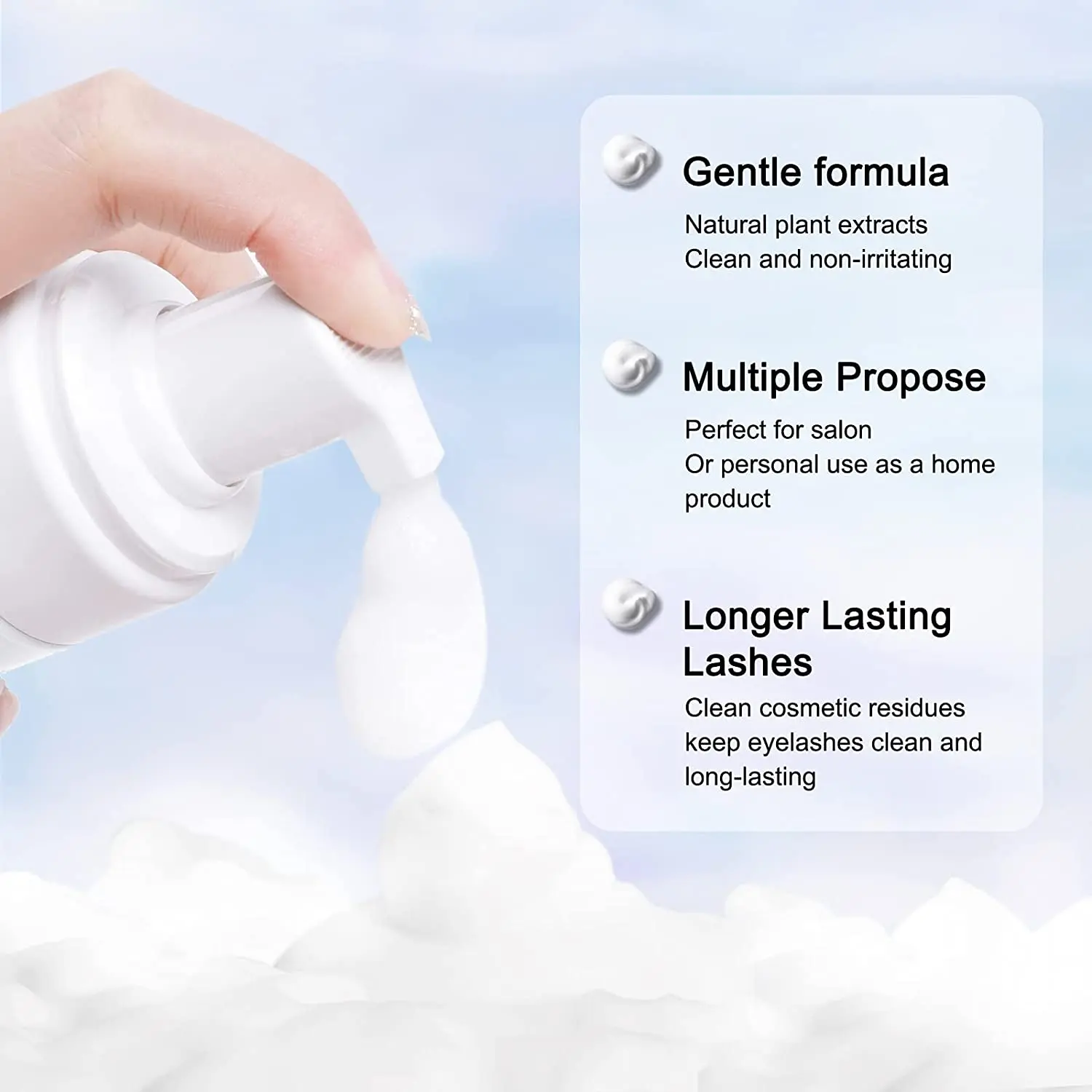 Eyelid Deep Clean Cleanser, Lanthome Eyelash Extension Shampoo Foam, Makeup Tools Mascara Remover, Salon and Home Use