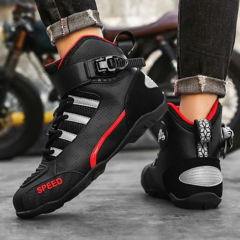 Mens Motorcycle Boots Leather Anti Slip Racing Ankle Riding Footwear