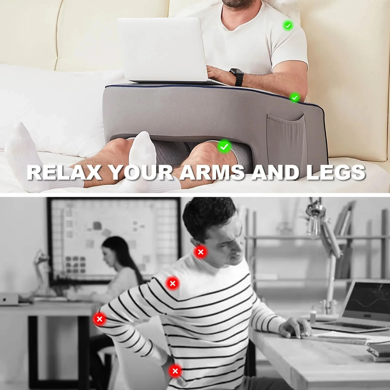 Reading Pillow for Bed, Gaming Pillow for Lap, Memory Foam Bed Rest Cushion for Relaxation and Working