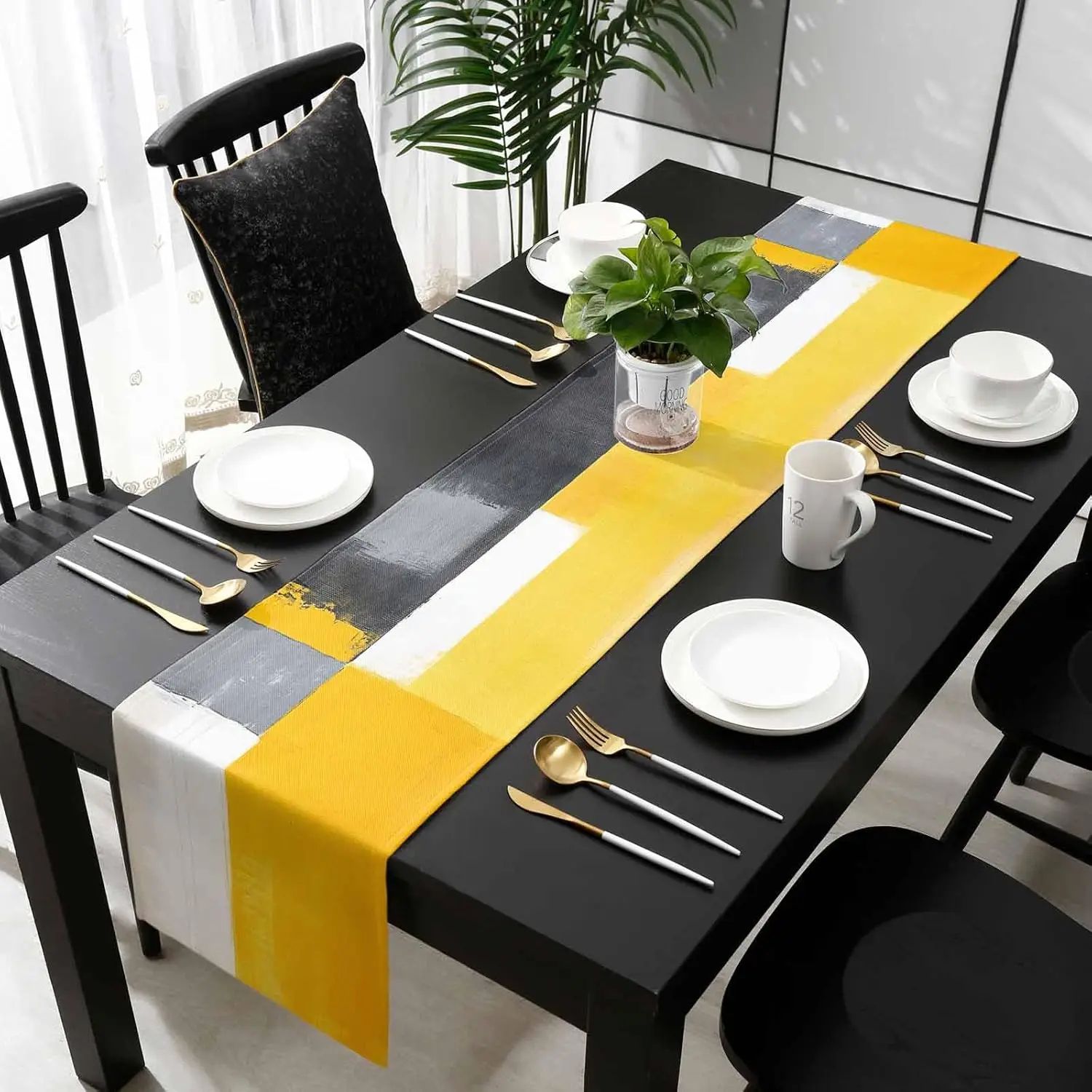 Abstract Geometric Linen Table Runner