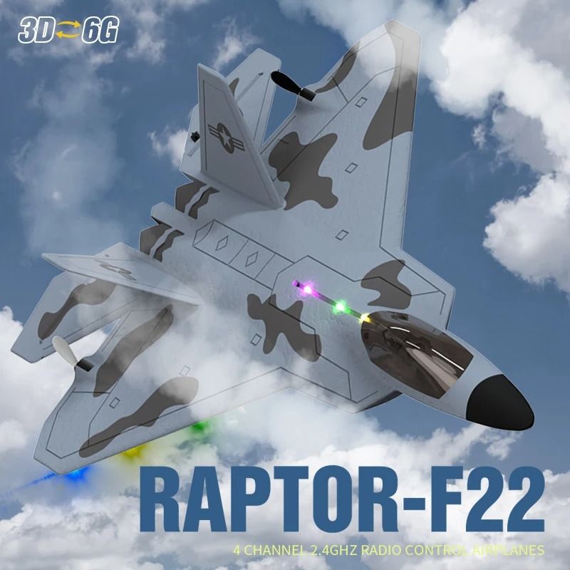 2024 F22S RC Airplane 24G 4 Channel Foam Warplane with LED and Gyroscope