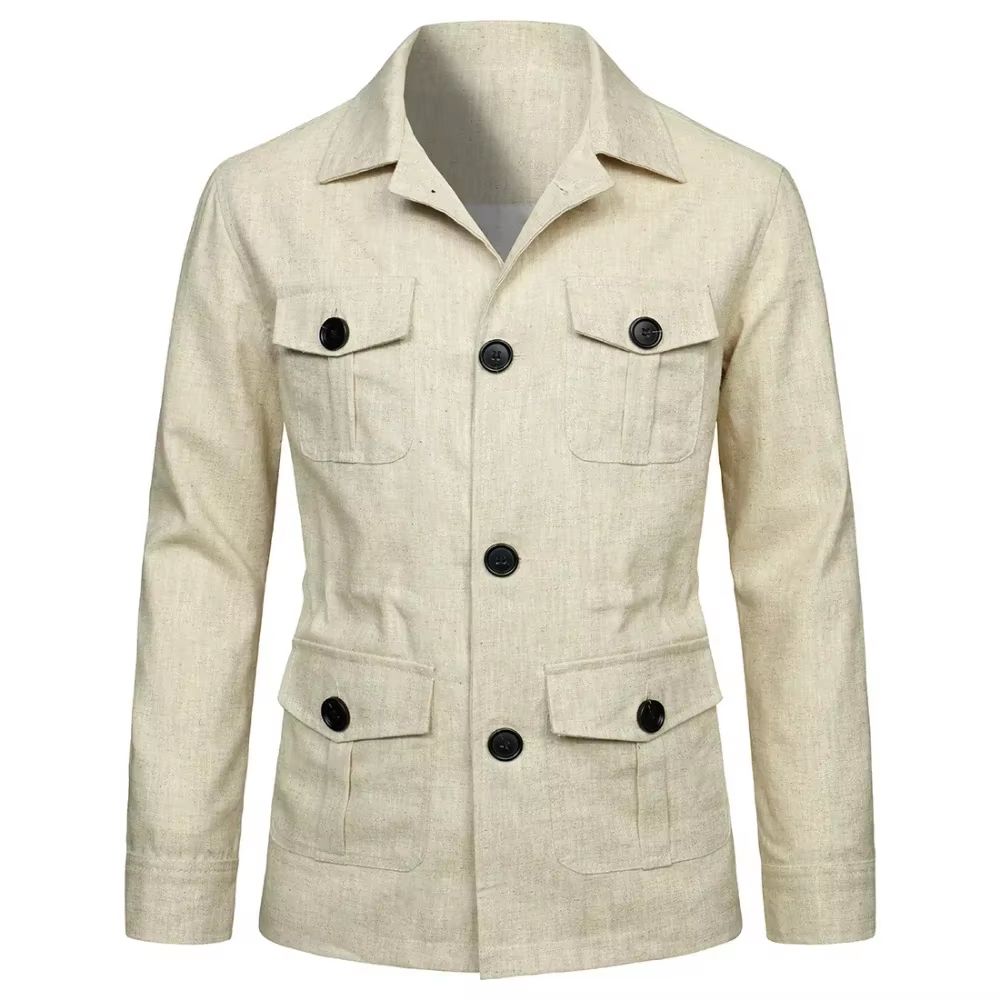 Retro Men's Linen Safari Jacket – Classic British Style Safari Jacket with Multi-Pocket Utility Design