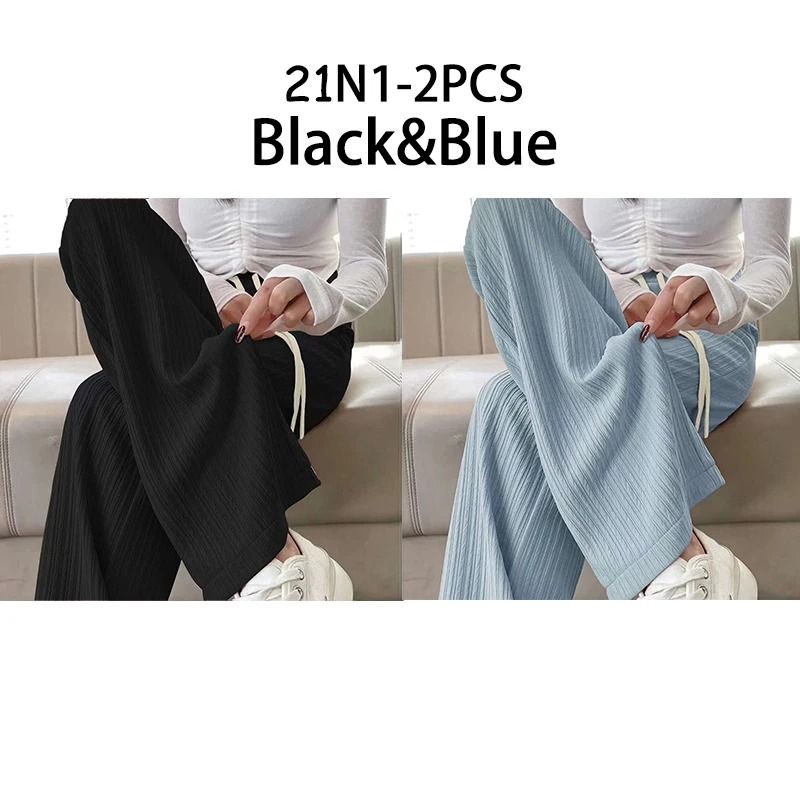 Summer Bubble Milk Puff Cloud High Waist Wide Leg Pants Women