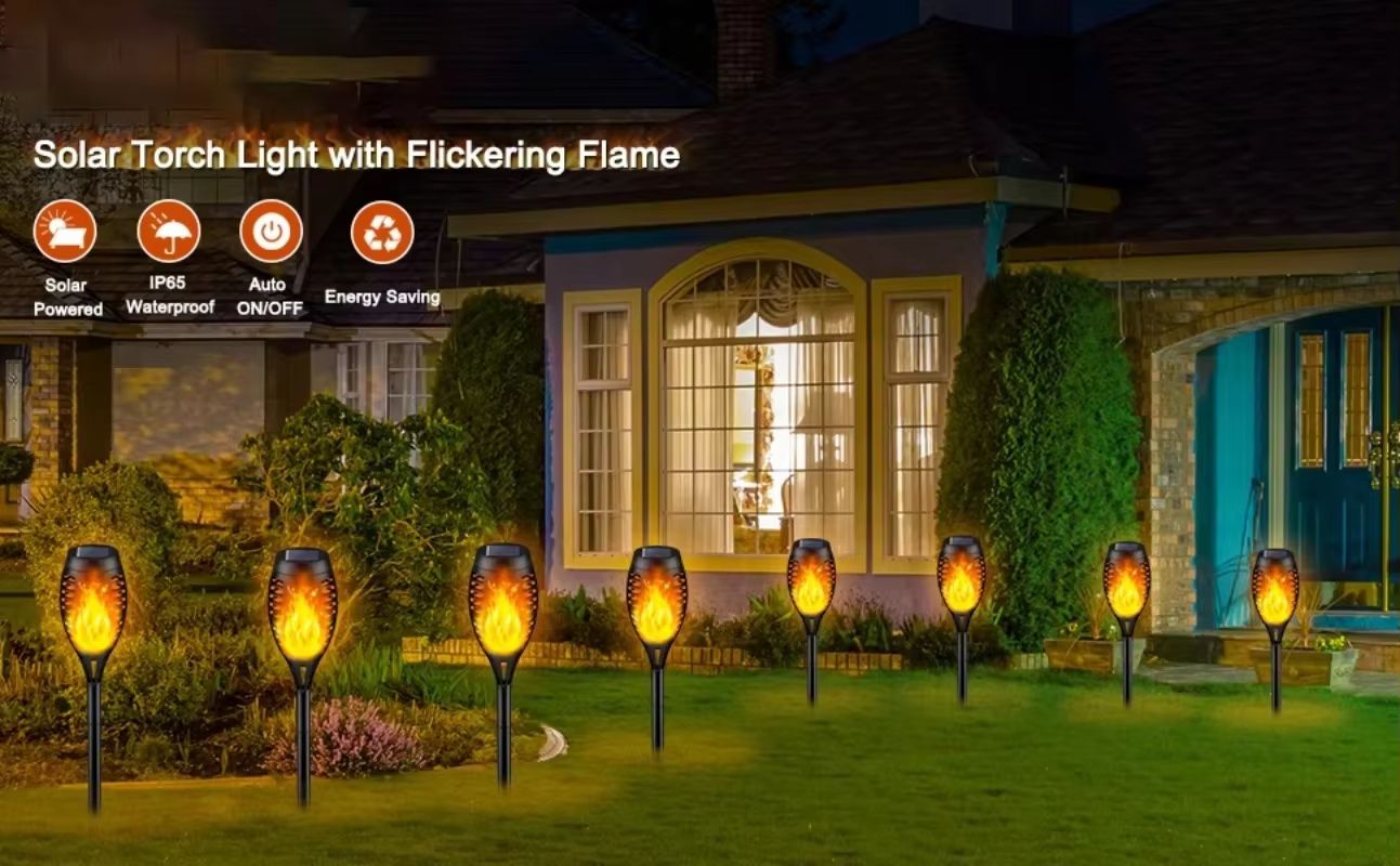 12 LED Solar Flame Torch Light Waterproof Outdoor Solar Torch Lights for Garden, Yard, and Pathway Decor