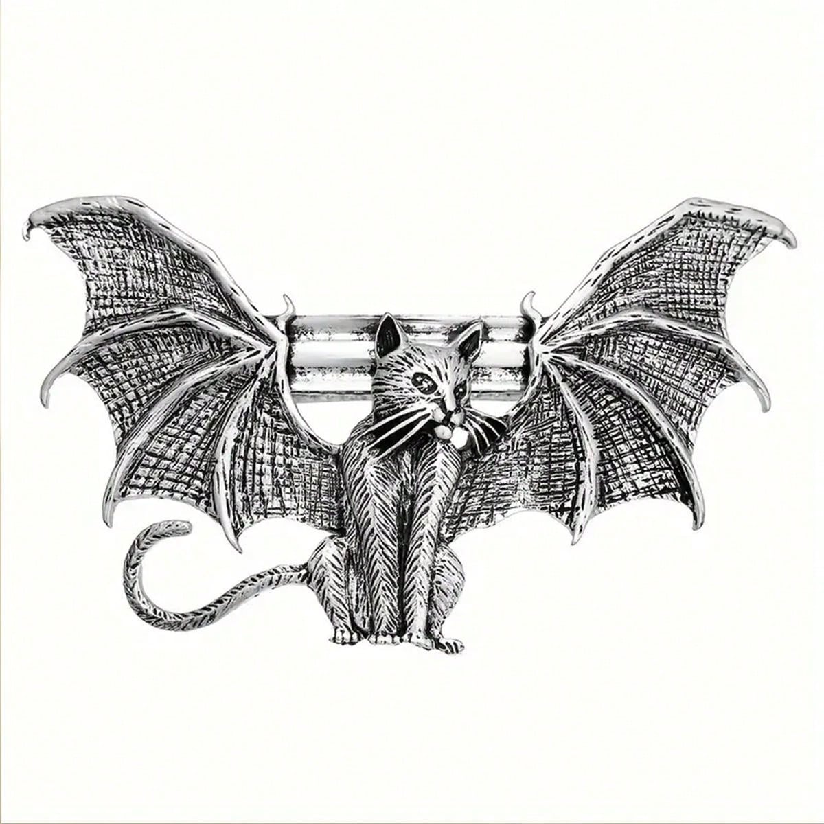 Gothic Flying Cat Hair Clip – Vintage Alloy Barrette for Women, Perfect for Halloween & Cosplay