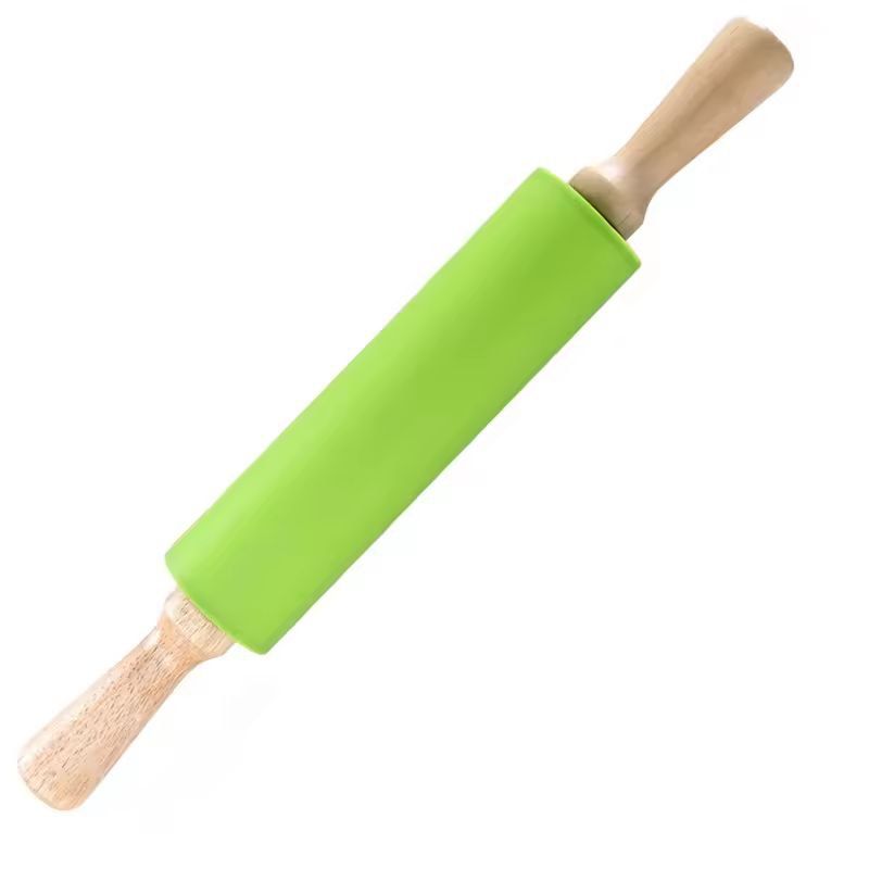 Silicone-Coated Non-Stick Rolling Pin with Wooden Handles - Easy Dough Roller & Pastry Tool