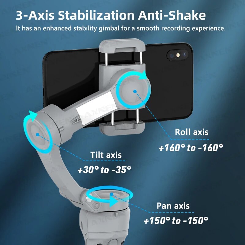 HQ6 3-Axis Foldable Phone Gimbal, Handheld Stabilizer with Fill Light, Object Tracking & Zoom for iPhone & Android