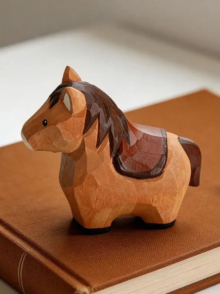 Hand Carved Wooden Horse Figurine Rustic Animal Desk Decor Ornament