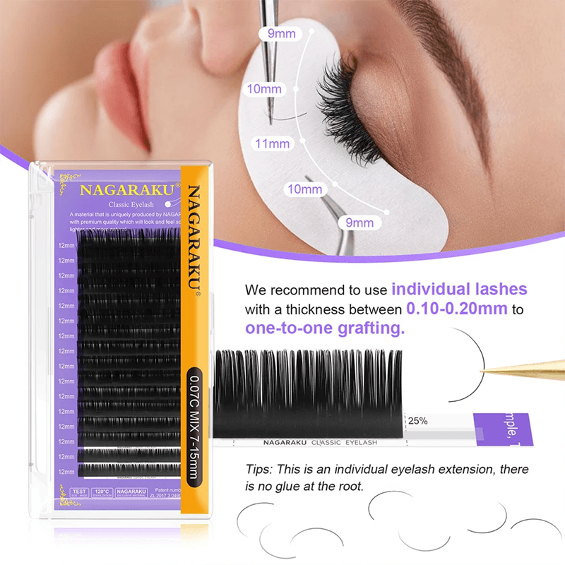 Nagaraku Classic Individual Eyelash Extensions Matte Black Soft and Natural 16 Rows