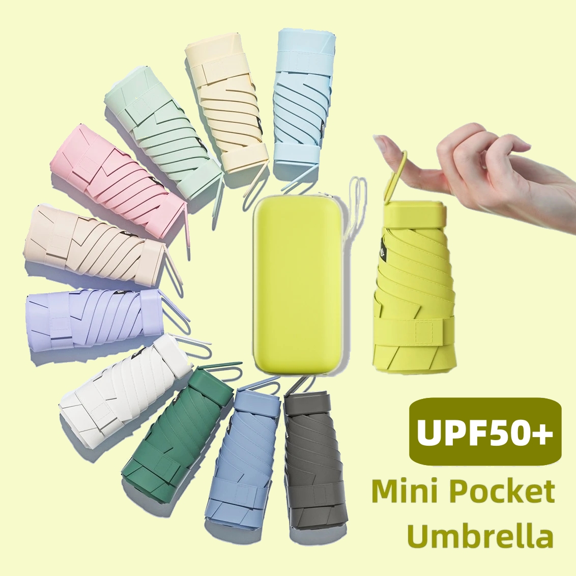 Mini Folding Travel Umbrella with UV Protection and Compact Capsule Case Pocket-Sized Sun & Rain Shield