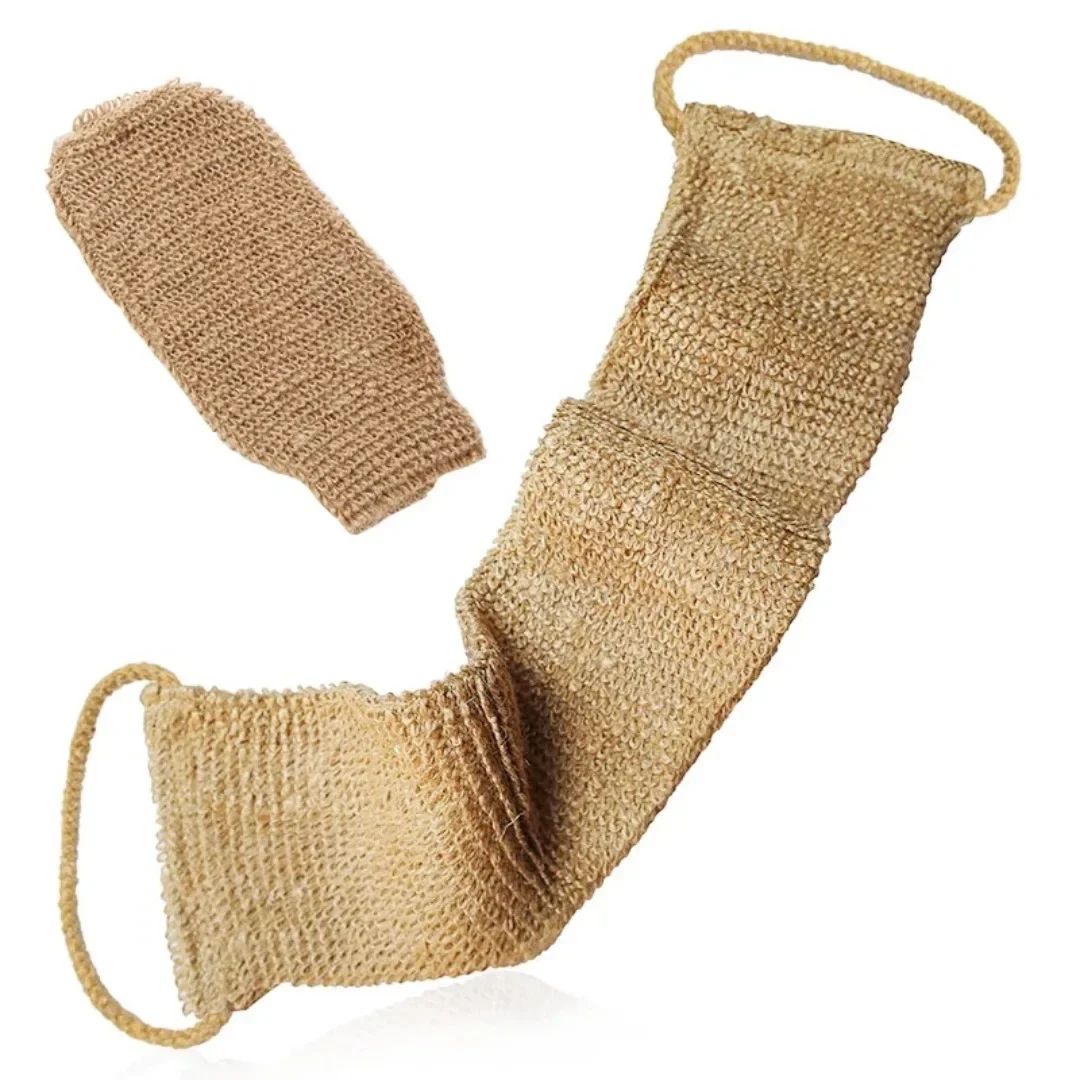 Hemp Back Scrubber Exfoliating Bath Strap Natural Jute Shower Body Cleaning Set